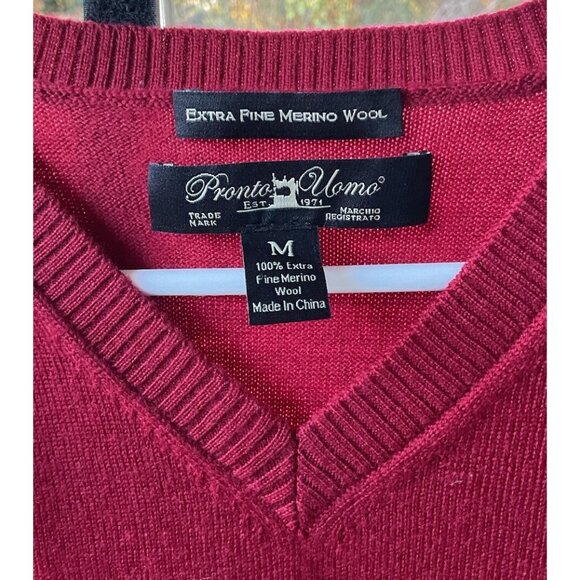 PRONTO UOMO Red Men M Extra Fine 100% Merino Wool Sleeveless Sweater Vest Golf - Picture 1 of 16